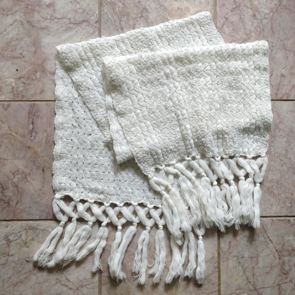 Knitted White Wide Scarf, Silver Shimmer, Tassels - Picture 6 of 6